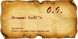 Orowan Iván névjegykártya